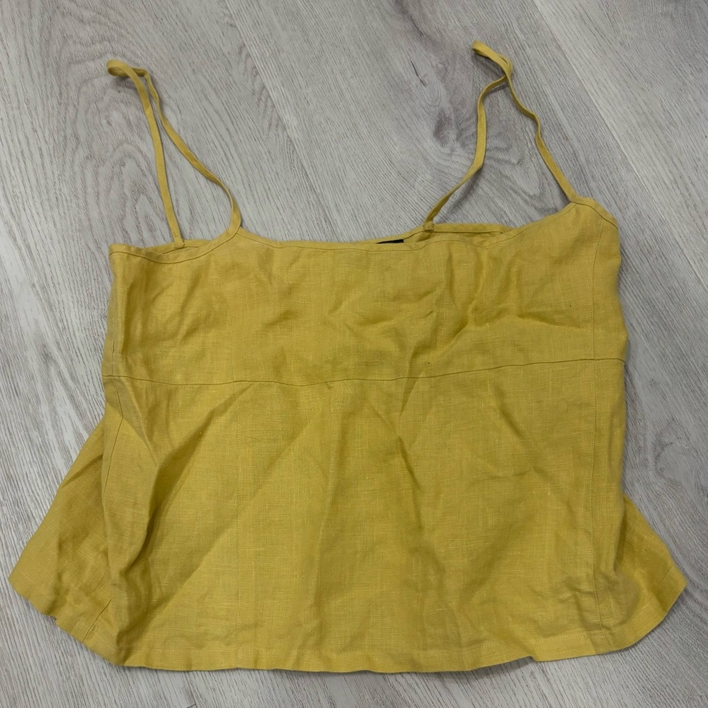 Gold strappy Crop Top Blouse linen size medium EUC